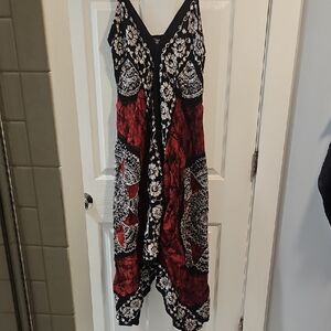 Elegant Black and Red Floral High Low Dress